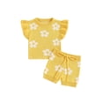 thumbnail image 2 of Aojekbee Baby Girls Summer 2 Piece Outfits Floral Print Ruffle Tank Tops and Elastic Shorts Set Fashion Cute Clothes, 2 of 10