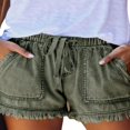 thumbnail image 3 of Womens Washed Denim Shorts Casual Drawstring Elastic Waist Frayed Hem Loose Short Jeans, 3 of 5