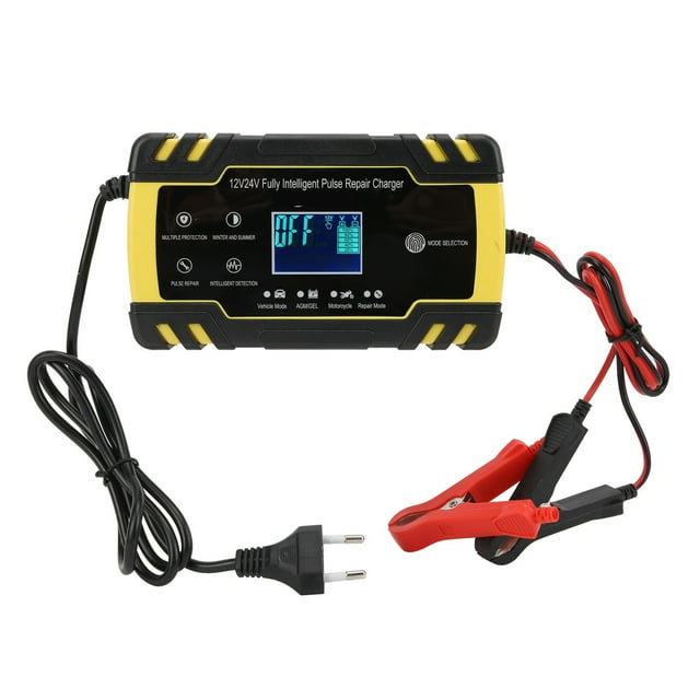 Cargador de batería inteligente de 12V/24V Reparación de pulso de carga automática para motocicleta de coche enchufe de 110V-240VEU