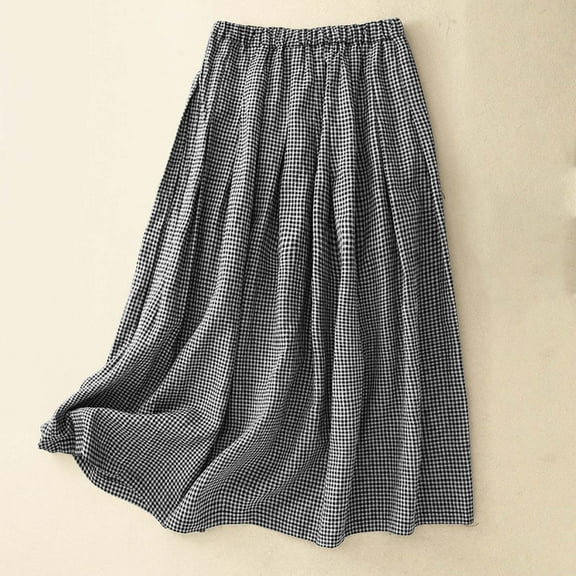 Roncen Women's Cotton Linen A-Line Midi Skirt - Elegant and Versatile, Perfect for Casual and Formal Occasions
