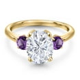 thumbnail image 3 of Gem Stone King 18K Yellow Gold Plated Silver Purple Amethyst Ring Set with Moissanite (3.50 Cttw), 3 of 7
