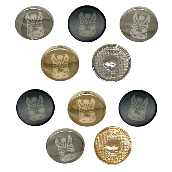 Charming Kawaii Chibi Zebra Face Blushing Cheeks Set of 10 Metal 0.6" (15mm) Sewing Shank Round Buttons - Gold Color