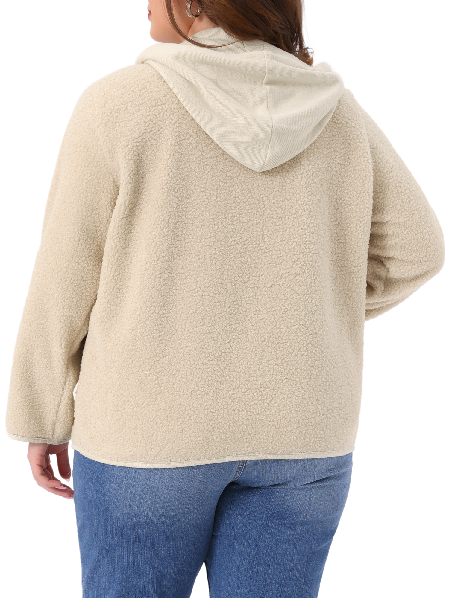 DARING DIVA Plus Size Hooded Fleece Pockets Button Closure Jacket 2X Beige