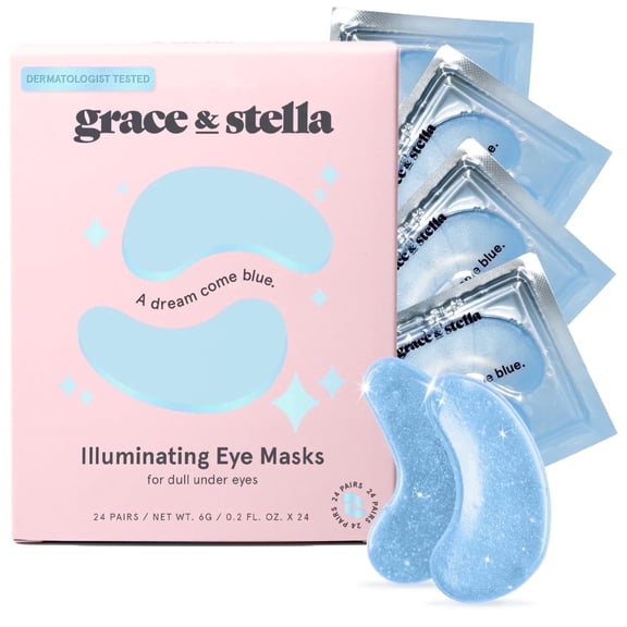 Grace & Stella Under Eye Mask for Dark Circles and Puffy Eyes, All Skin Type, Hydrogel Eye Patches (24 Pairs, Blue)