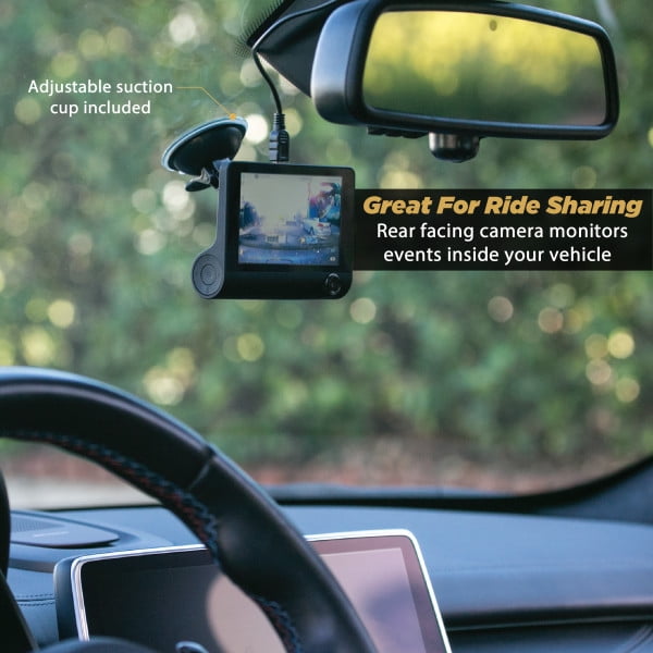 scosche hd dvr front & rear facing lens suction cup dash camera