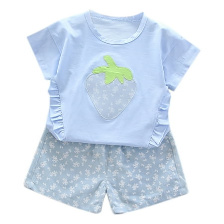

TAIAOJING Toddler Baby Girl Clothes Short-sleeved Set Shorts Strawberry Casual Kids Print Outfits For Girl 18-24 Months