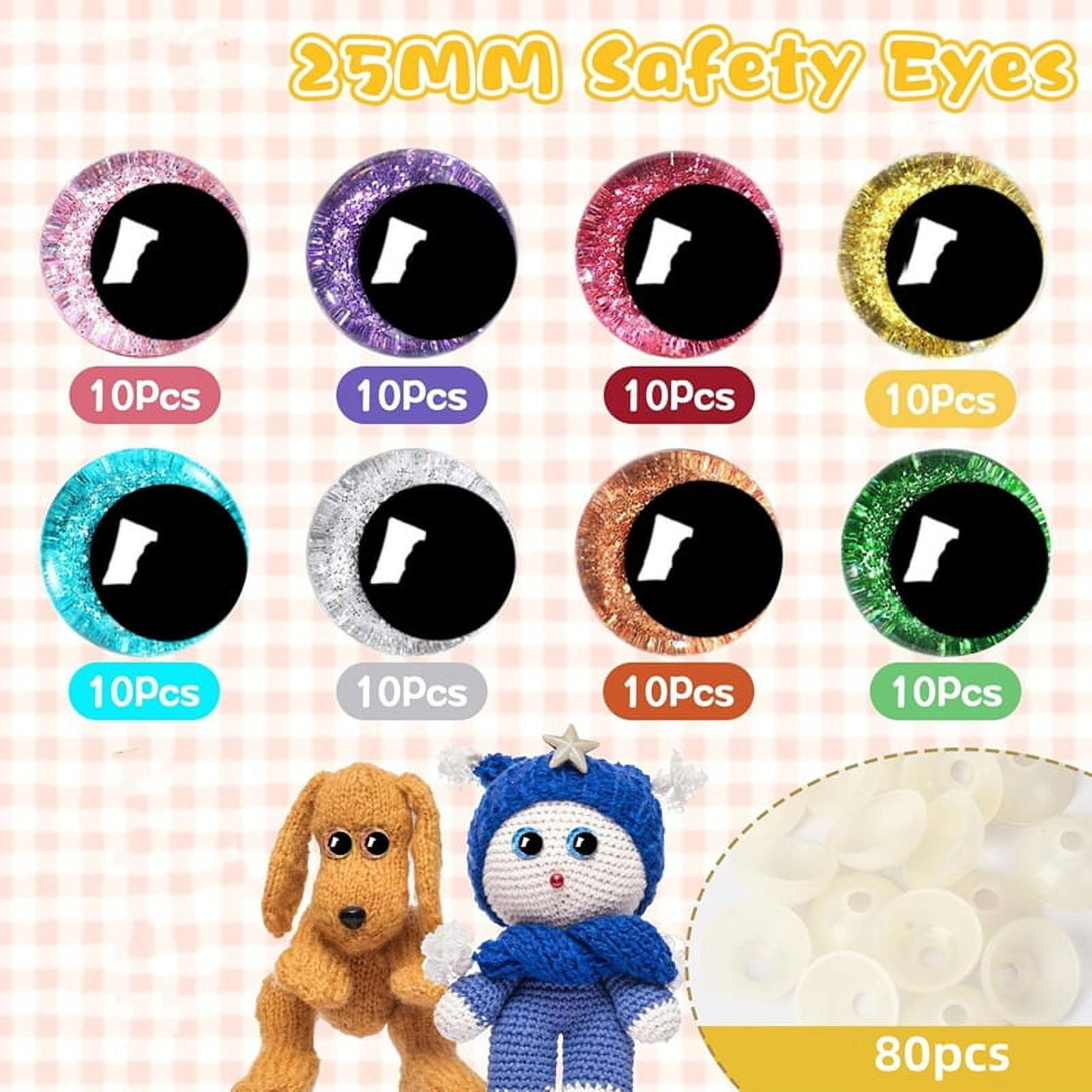 80pcs 25mm 3D Glitter Plastic Safe Eyes with Washers for Stuffed Animal Moon Eyes Craft ma952