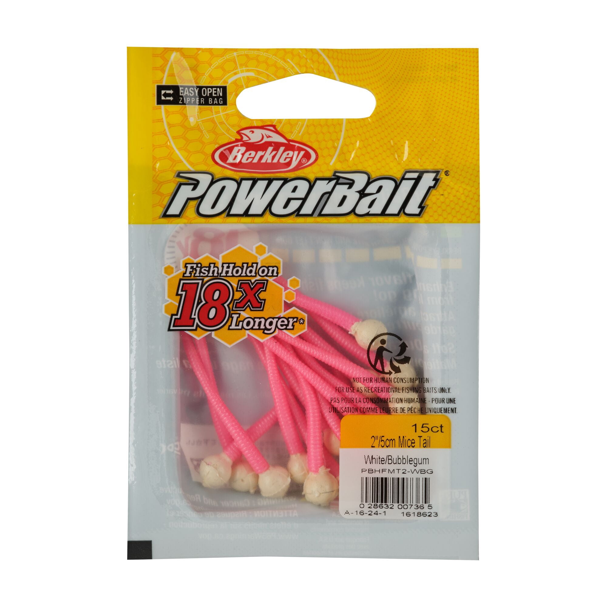 Berkley PowerBait® Floating Mice Tails, 2 in, Worms, White/Bubblegum (15 Count)