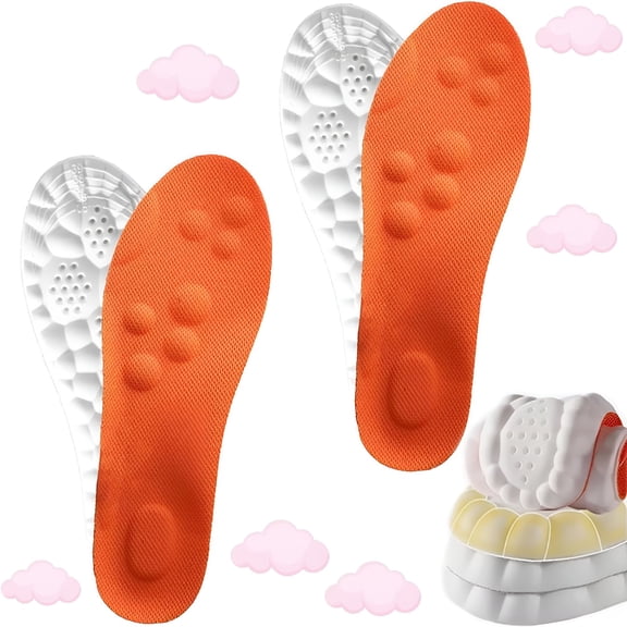 XIRQI 2 Pairs Insoles for Men Women, Breathable Soft Memory Foam Orthopedic Massage Insoles (Orange*2, Men 11.5-12.5 / Women 13-14)