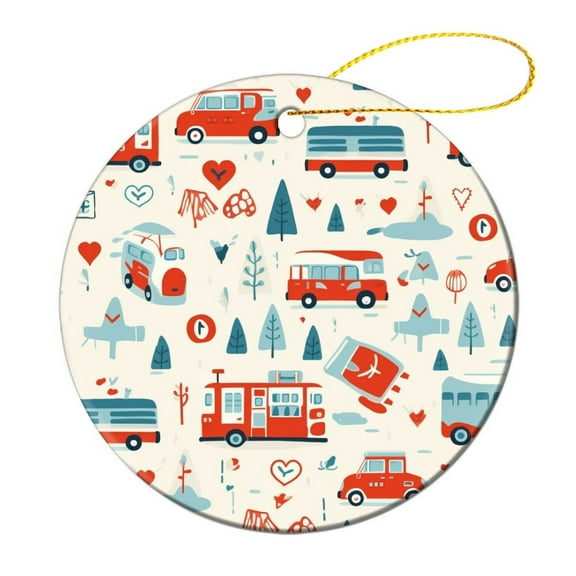 Cartoon Ambulance Christmas Ornament Kids Boys Ambulance Emergency Truck Customized Round Ceramic Ornament Keepsake Funny Christmas Hanging Tree Decor Ornament Holiday Present