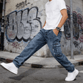 thumbnail image 5 of Men's Medium Wash Straight-Leg Cargo Jeans - Stretchy Denim Pants with Utility Pockets, Casual Daily Jeans for Men, Durable Comfortable Trousers, 5 of 7