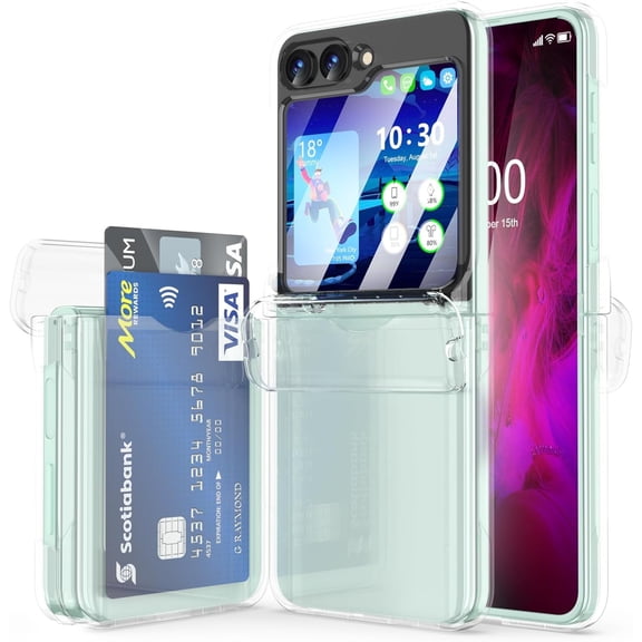 for Samsung Galaxy Z Flip 6 Case with Hinge Protection Shockproof with Credit Card Holder ID Card Protective Cover Flip Z 6 Phone Case for Galaxy Z Flip 6 5G(Clear)