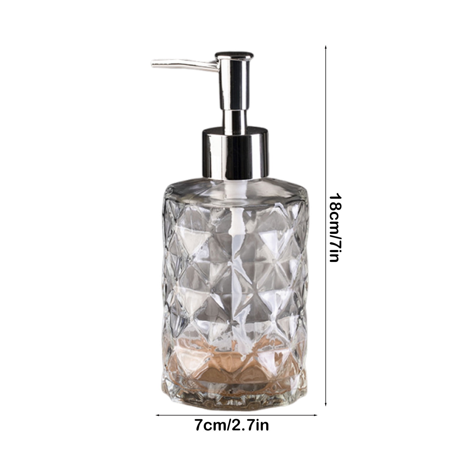 YiJuHui 1pcs Refillable Glass Soap Dispenser Pump Bottle with Diamond Pattern Design for Kitchen and Bathroom Decor