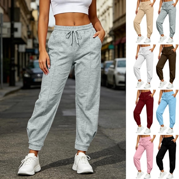 Tqcoqu Women's High Waist Jogger Sweatpants,Drawstring Elastic Waist Cuffed Ankle Pants with Side Pockets,Soft Athletic Workout Running Casual Trousers for Women,Gray Women's S-XXXL
