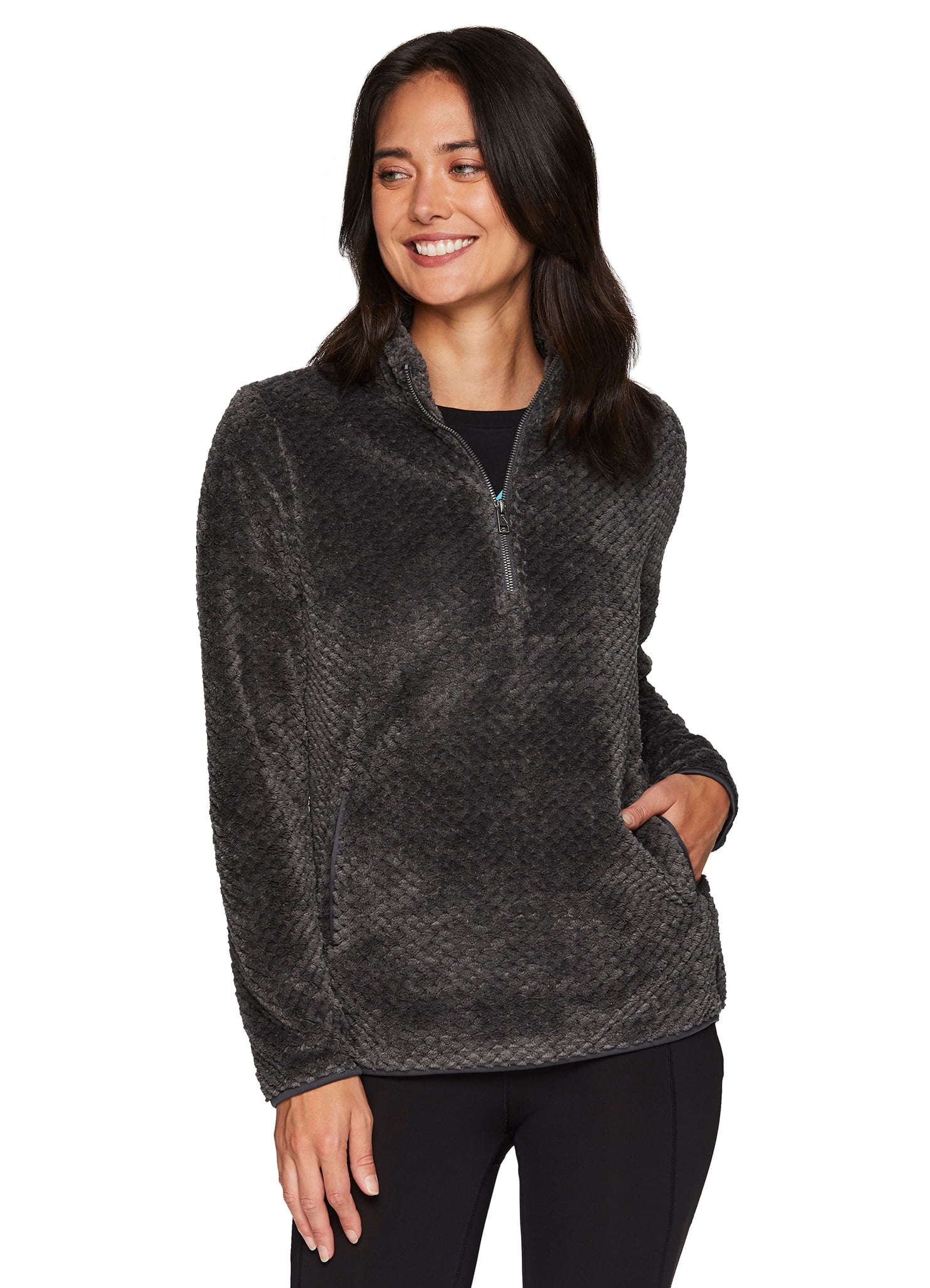 Avalanche Women's 1/4 Zip Mock Neck Textured Sherpa Pullover With
