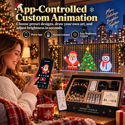 Animated Christmas LED Light Curtain,Smart Pixel Curtain Lights with ...
