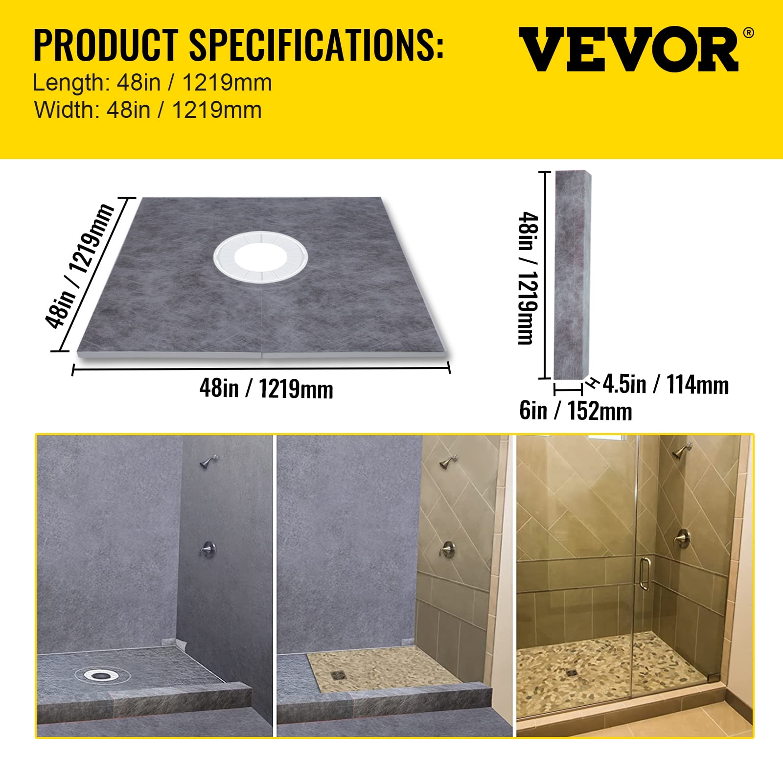 Buy VEVOR Shower Curb Kit, 48x48 Watertight Shower Curb Overlay with 4