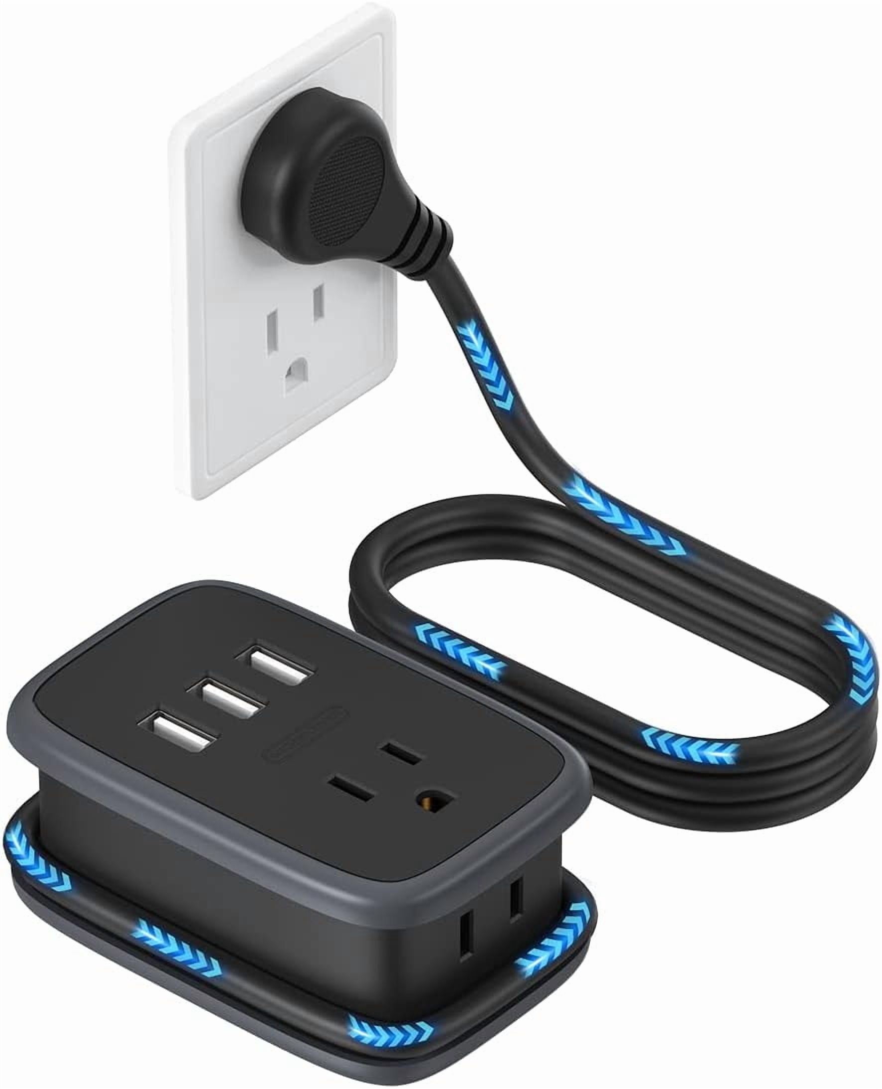 RGHJAR-Travel Power Strip with USB Ports, Portable Small Power Strip with 3FT Wrapped Flat Plug Extension Cord, 2 Outlets 3 USB Ports, Non Surge Protector for Cruise Ship Hotel Black