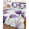 thumbnail image 2 of Purple Tulip Floral Summer Quilt Set Queen Size, Soft Microfiber Quilted Bedding Set with 2 Pillow Shams, Pastel Country White Wildflower Lightweight All Season Bedspread Coverlet for Bedroom 90"x96", 2 of 6