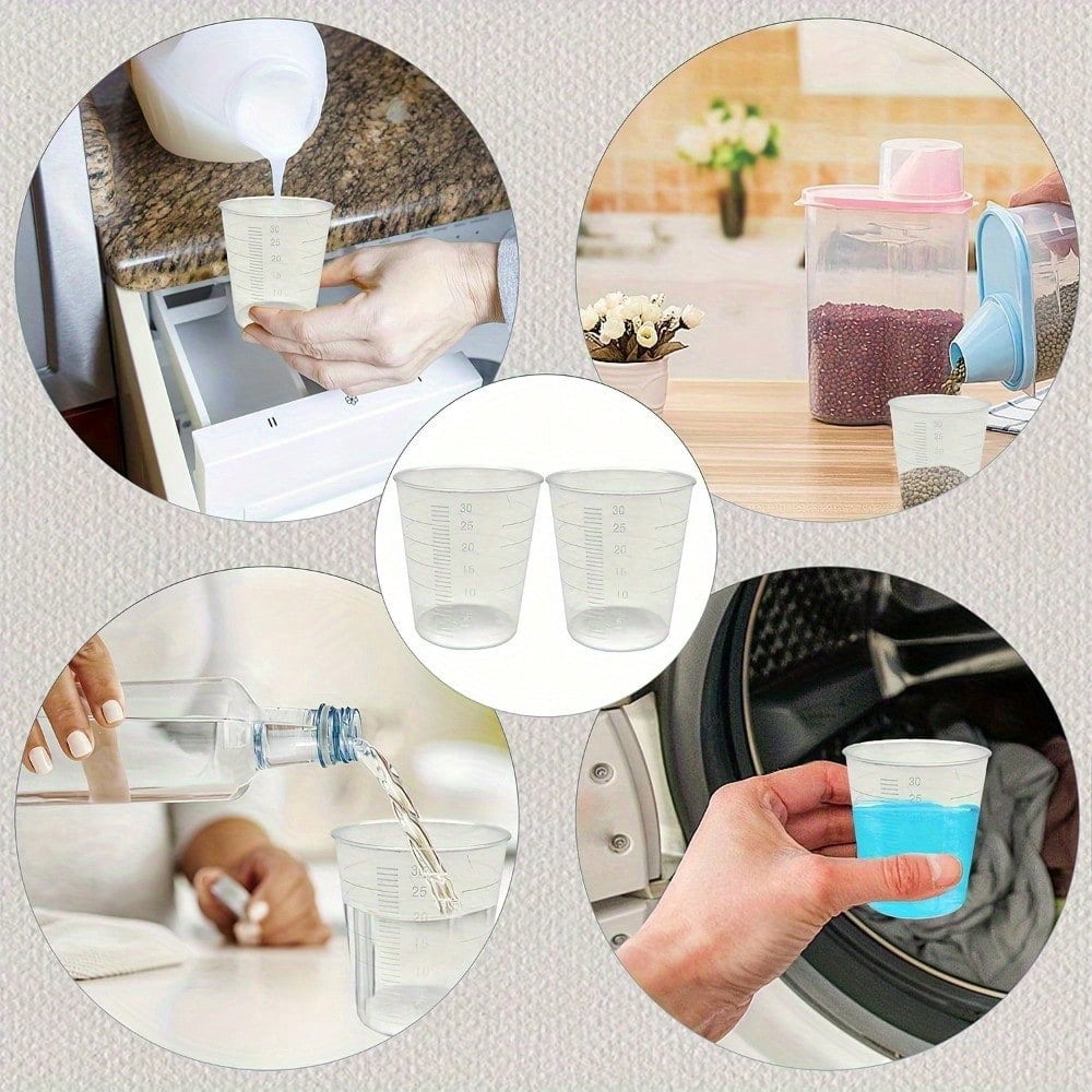 150Pcs Plastic Measuring Cups Set, 25Pcs 60ml/2oz and 25Pcs 30ml/1oz, Graduated Scale Cups with 100 Stir Sticks for Mixing Paint, Stains, Epoxy Resin