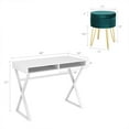 thumbnail image 2 of Gymax Ensemble de Table de Toilette Table de Maquillage pour Bureau W / Rangement Rond Pouf Vert, 2 of 10