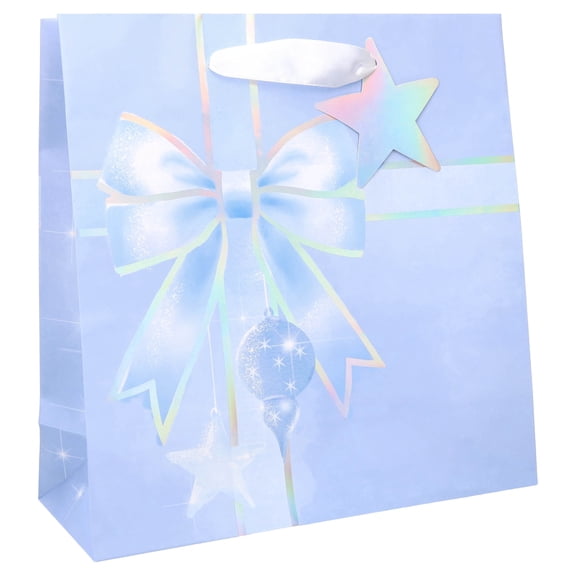 Large Blue Bow Christmas Paper Gift Bag, 12" x 4.5" x 12", by Holiday Time