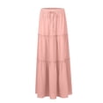 thumbnail image 5 of Women Long Skirt Fashion Solid Color Long Skirts Elastic Waist Faldas Loose Casual High Waist Saia Versatile Half-Body Dress, 5 of 8