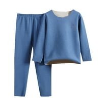 CYRBOKO Boys Thermal Sets, Lightweight Long Sleeve Cotton Elastic Waist Loungewear Sets Blue Size 6-7 T