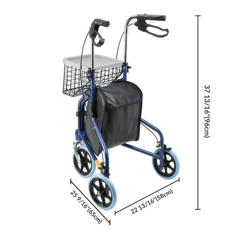 Yescom Folding 3 Wheel Rollator Tri Walker Walking Frame Mobility Aid Aluminium Lightweight with Bag