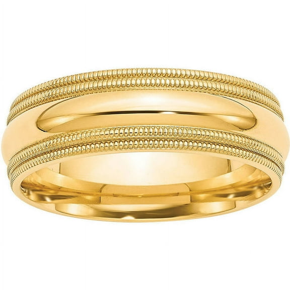Primal Gold 14 Karat Yellow Gold 7mm Double Milgrain Comfort Fit Band Size 10