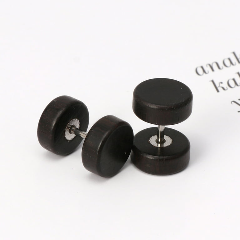 Fake Gauge Skeleton Key Shaped Faux Plug Stud Earrings in Black