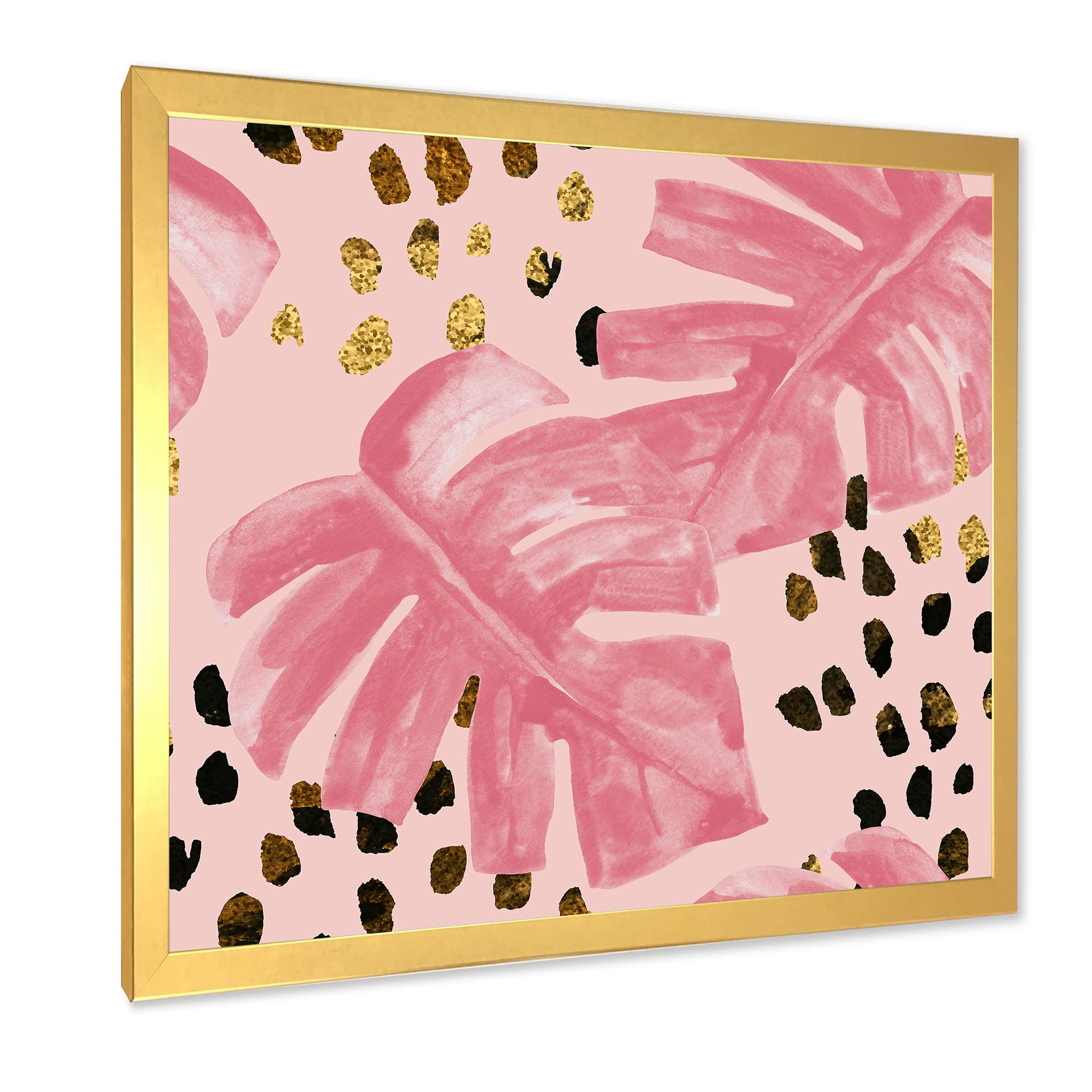 Designart 'Rough Brush Strokes Pink Colored Monstera I' Tropical Framed Art Print