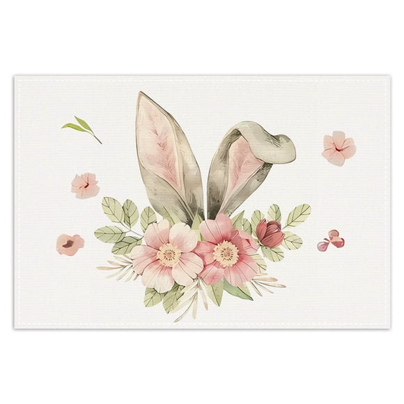 Binwennn Ensemble de Table de Bar pour 4, Ensemble de Table à Manger Ovale pour 4 avec Napperons Ronds à Motif de Feuilles pour Table à Manger, Napperons Lapin de Pâques, Décoration de Table pour Fête, Tapis Isolant