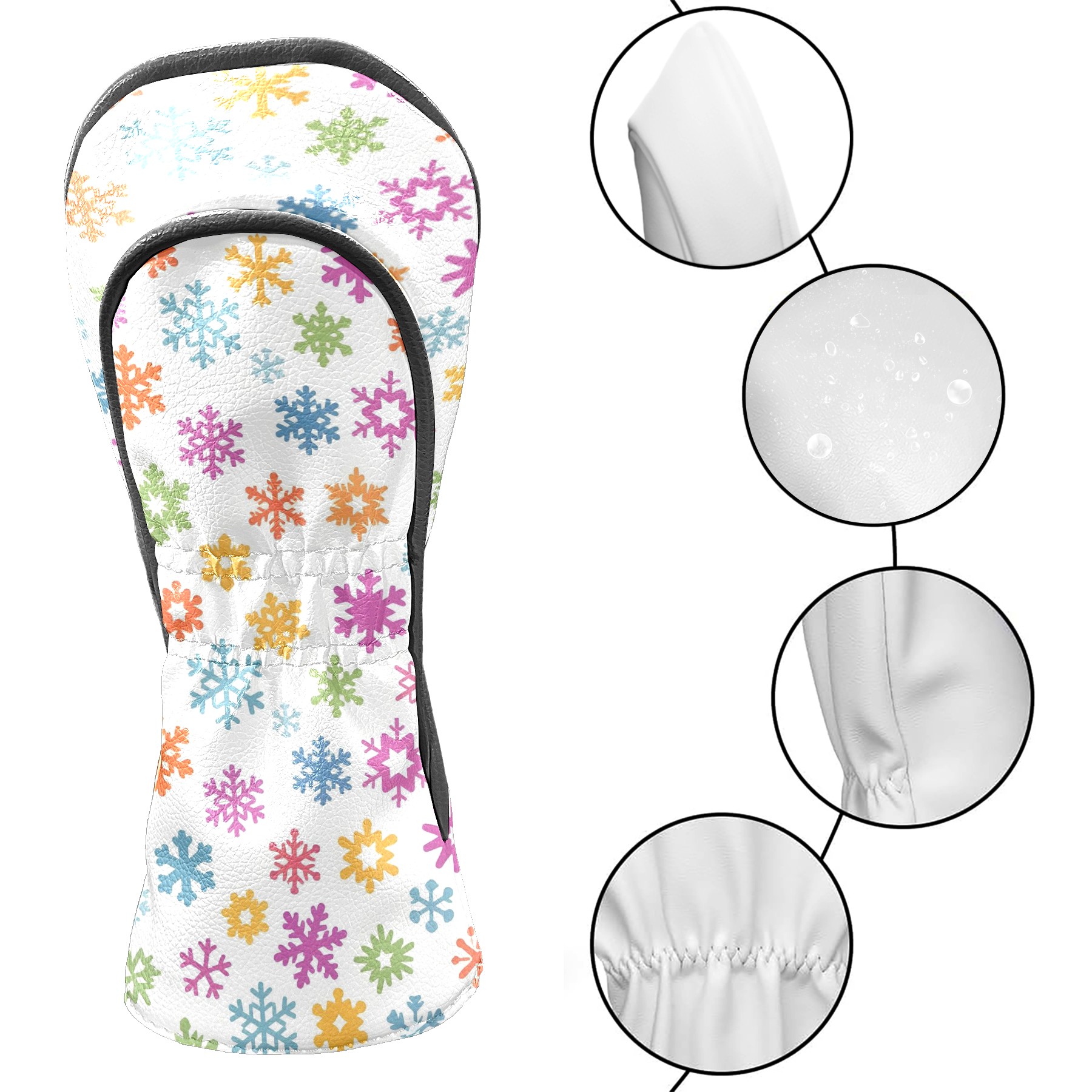 Golf Club Covers, Colorful Snowflake Premium PU Leather Driver Hybrid Putter Head Covers with Velvet Lining, Waterproof Golf Gifts for Men Women