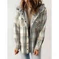 thumbnail image 4 of Women's Plaid Jacket Long Sleeve Button Down Fleece Hooded Jackets Warm Coat Gray-Yellow Checkered S, 4 of 7