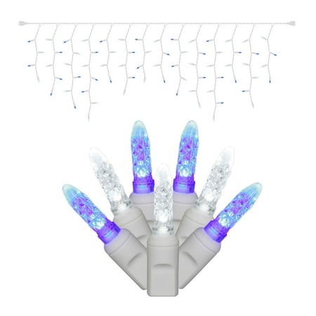 Vickerman 70 Blue-Pure White M5 LED Icicle Light on White Wire 9 Light Strand.