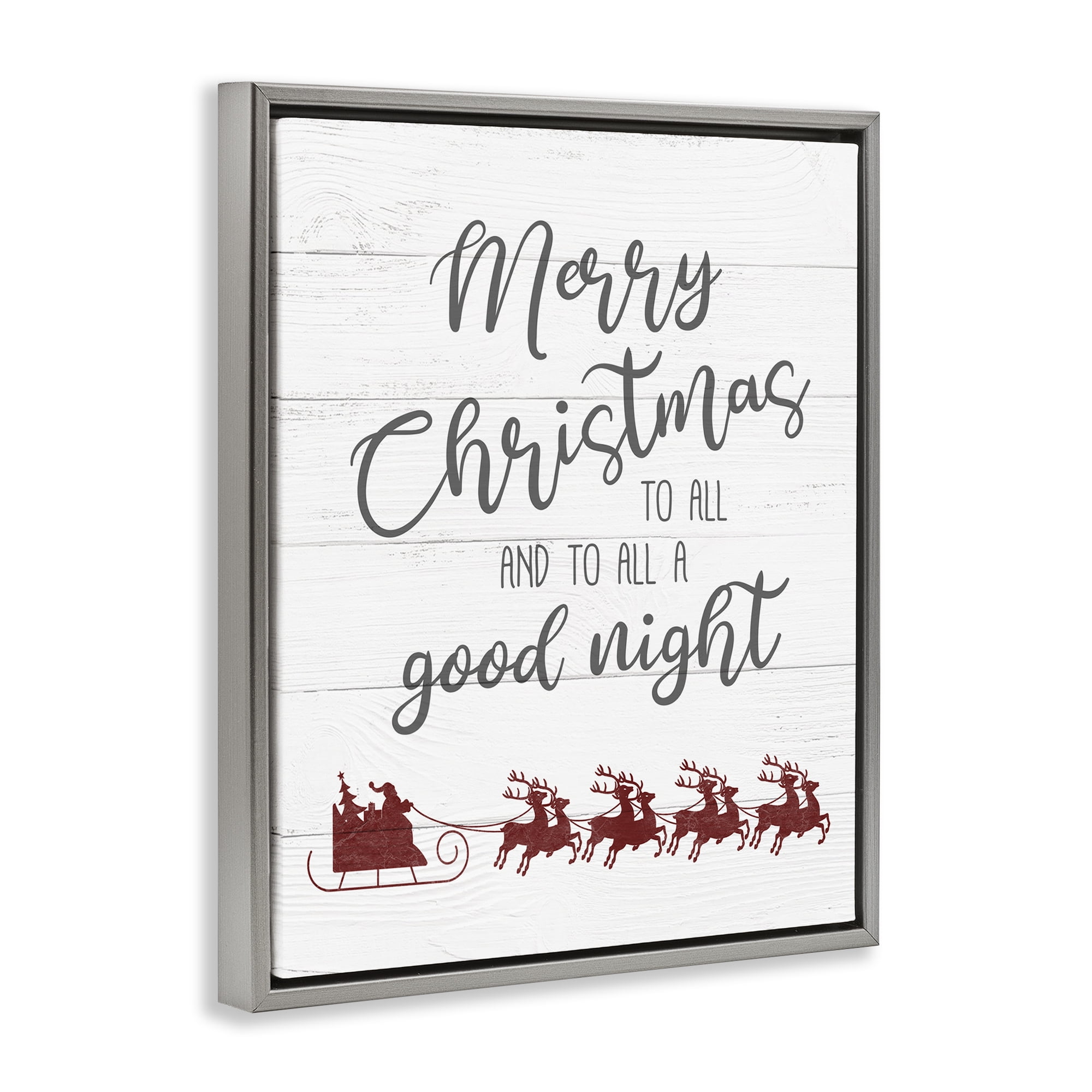Stupell Industries To All A Good Night Christmas Holiday Painting Gray Floater Framed Canvas Art Prints Wall Art, 17 x 21