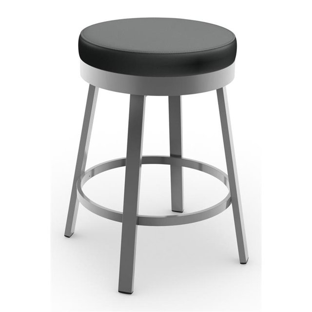 Amisco Clock 26" Faux Leather Swivel Counter Stool in Black/Glossy Gray