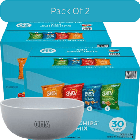 SunChips Variety Pack Whole Grain Multigrain Chips, 30 Count With White Bowl By OMA