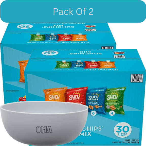 SunChips Variety Pack Whole Grain Multigrain Chips, 30 Count With White Bowl By OMA