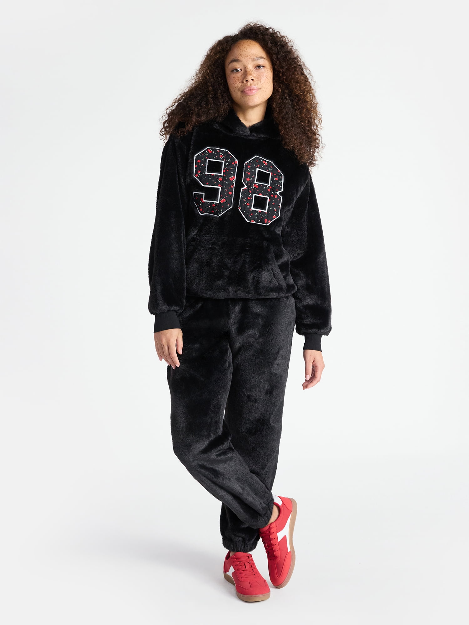 No Boundaries Faux Fur Graphic Hoodie, Women's