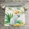 thumbnail image 3 of Ambesonne Animal Quilted Bedspread Set 3 Pcs, Hibiscus with Wild Birds, King Size, White Yellow Green, 3 of 3