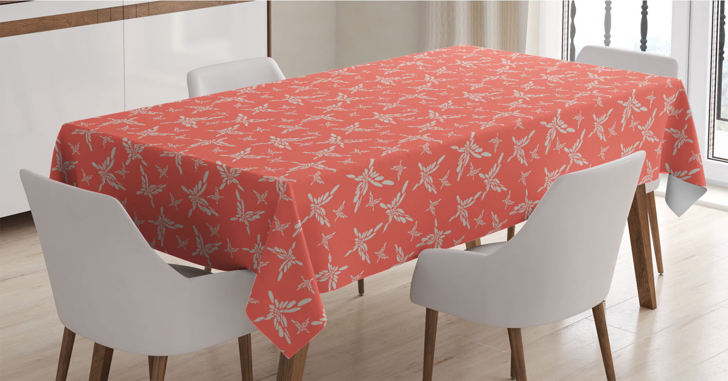 Bicolour Contemporary Stain Look Butterflies Summer Romance Repetitive Pattern Ambesonne Spring Tablecloth Coral and Pearl 60 X 84 Rectangular Table Cover for Dining Room Kitchen Decor 