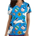 thumbnail image 2 of LSLJS Blouse d'Infirmière de Pâques pour Femmes Imprimé Lapins Œufs T-Shirt Col en V Uniforme de Travail avec Poche, 2 of 5