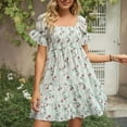thumbnail image 2 of Dyegold Sun Dresses Women Summer Casual Short Sleeve Boho Ruffle Flowy Swing Mini for Women Floral Print Plus Size Dress for Women V Neck Graduation Dress, 2 of 7