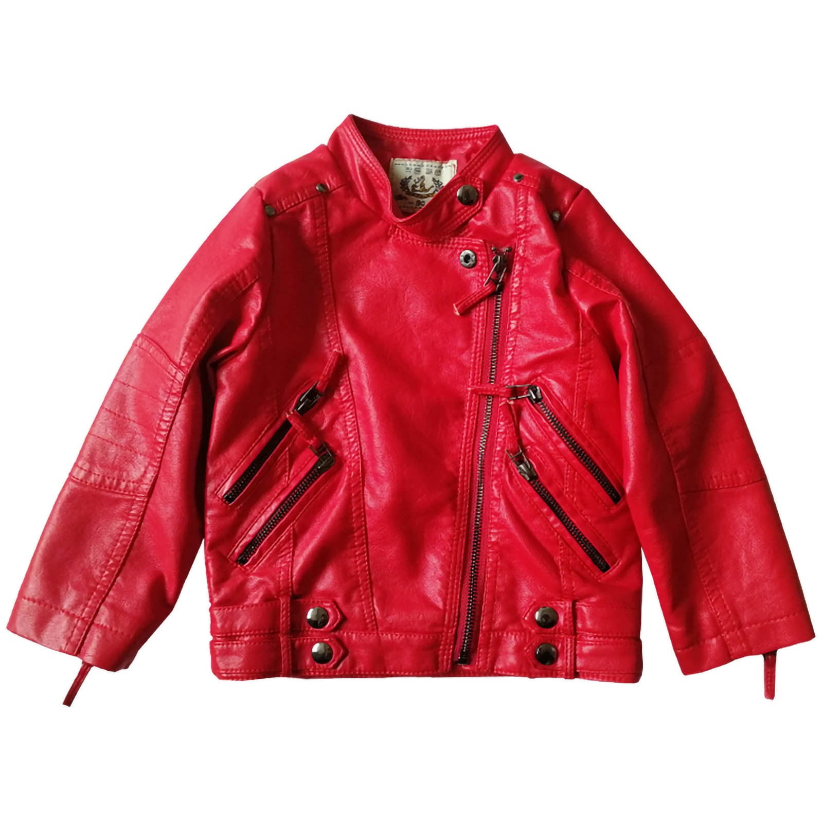 ATOGUTA Faux Leather Jacket Girls Turn-Down Collar Long Sleeve Outerwear Coats Size 2T-14, Red