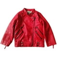 thumbnail image 4 of Boys Girls Jacket PU Leather Zipper Stylish Motorcycle Biker Jackets Cold Weather Long Sleeve Windproof Warm Winter Indoor Outdoor Rain Outside Jacket Red 9-10 Years, 4 of 5