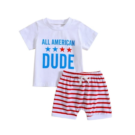 

Wassery Baby Boys 2 Piece Summer Outfits 4th of July Shorts Sets Letter Print Short Sleeve T-Shirt and Elastic Striped Shorts 6 12 18 24 Months Infant Boy Independence Day Clothes