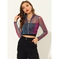 thumbnail image 2 of Chaqueta corta con cremallera y cuello levantado de lunares semitransparentes para mujer Azul L Allegra K, 2 of 5