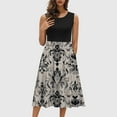 thumbnail image 2 of GNFQXSS Women's Printed Contrast Top Midi Dress Pull On Elegant Office Casual Wear Flowy Pattern Waist Tie Design Black XL, 2 of 9